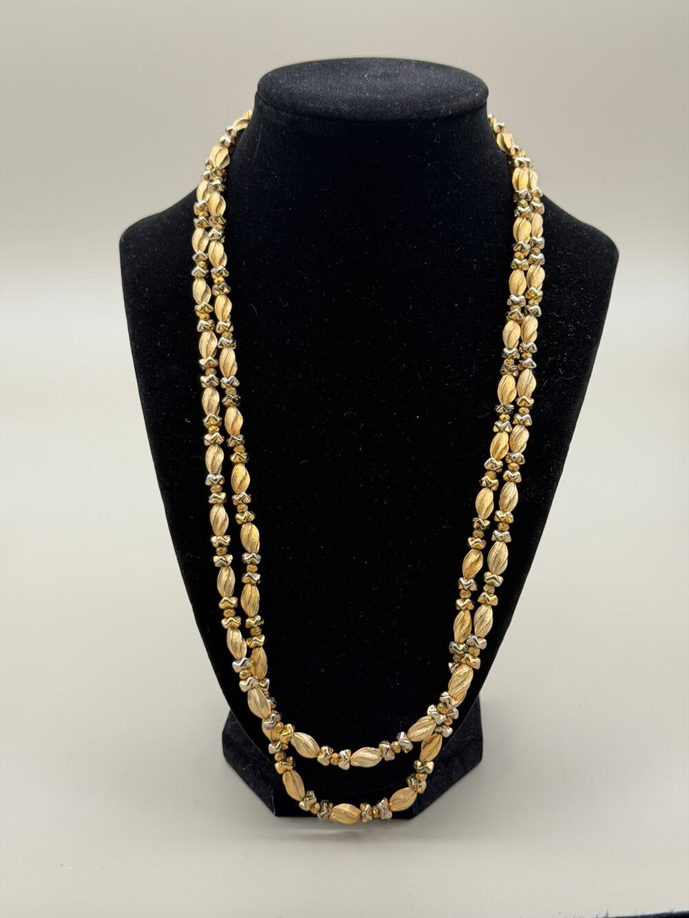 Vintage Crown Trifari Gold Tone Double Strand Necklace